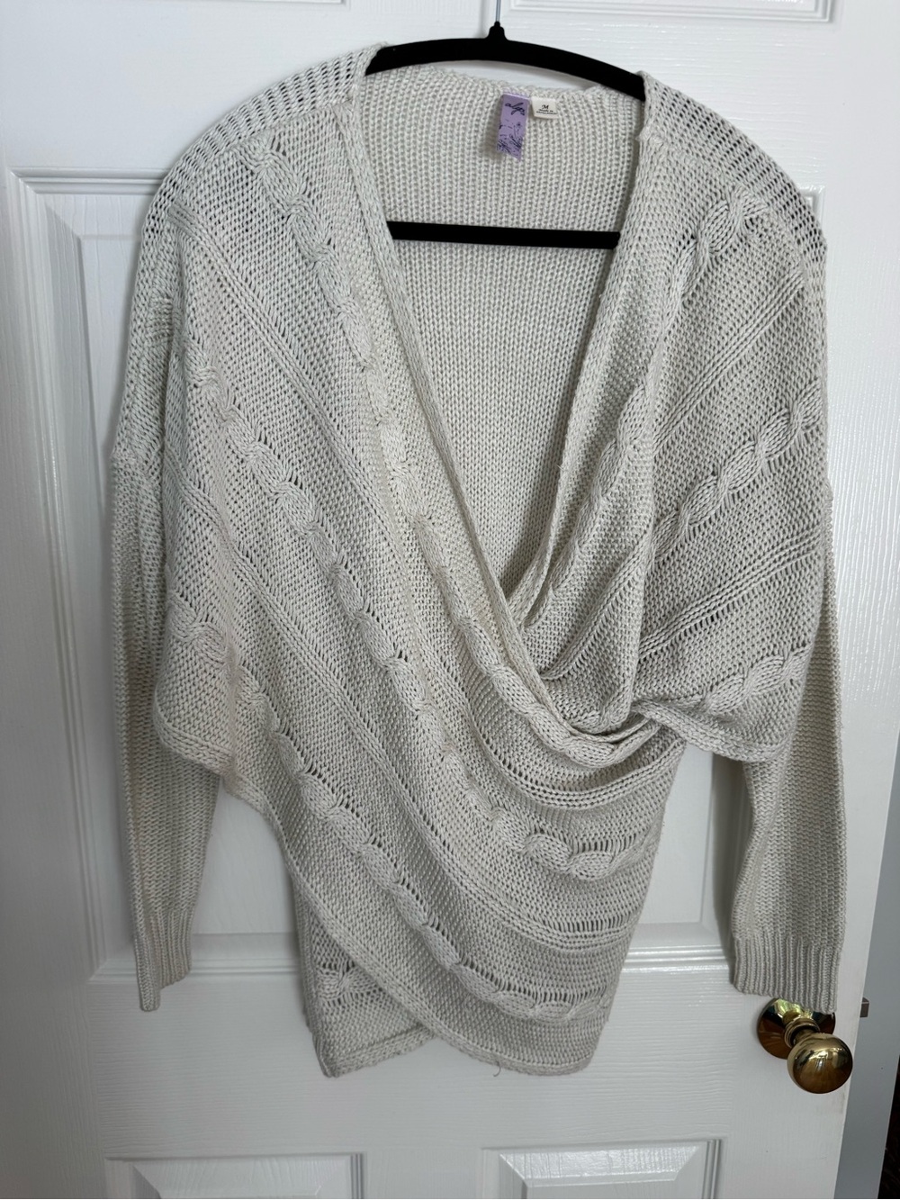 Alya Cream Cable-Detail Draped V-Neck Sweater